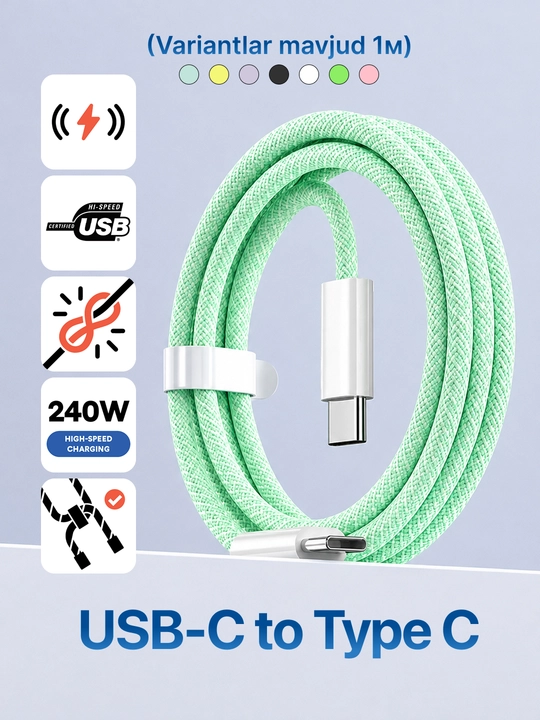 Type-C kabel 60W, ma’lumot uzatish uchun usb type c va taypsi kabel, type c zaryadchik