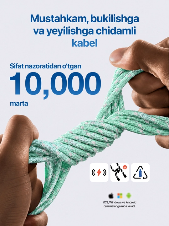 Type-C kabel 60W, ma’lumot uzatish uchun usb type c va taypsi kabel, type c zaryadchik