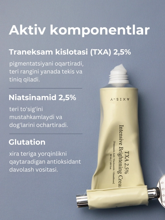 Traneksam kislotasi qo‘shilgan AXIS-Y TXA 2,5% intensiv yorituvchi krem