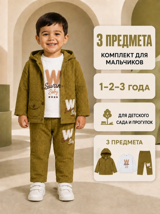 Детский комплект, тройка, осень, весна, стильный дизайн для детей - 