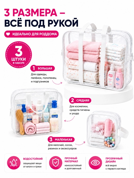 Сумка в роддом, для мамы и малыша, 3 штуки, органайзер для вещей, удобный набор