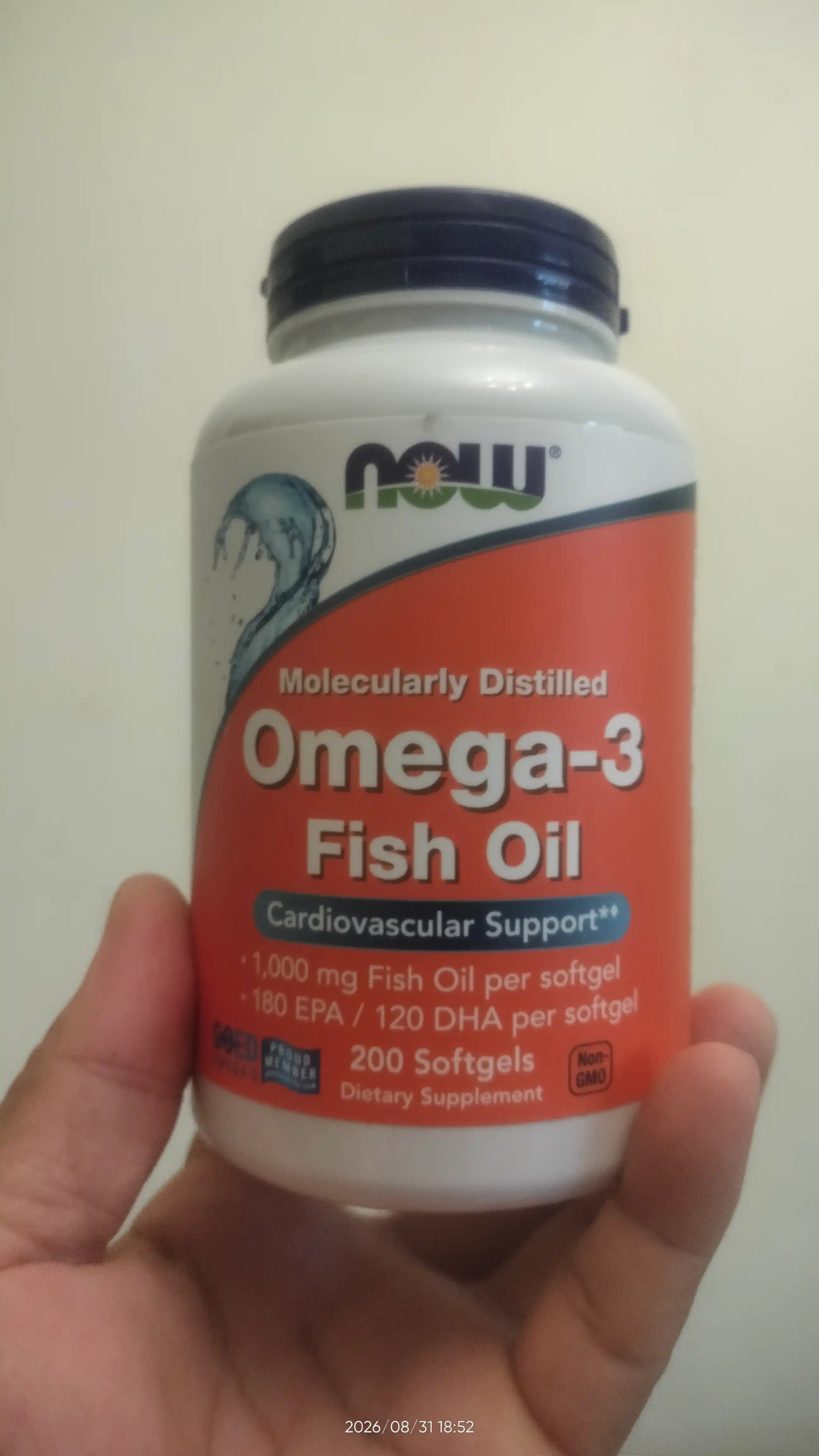 Now Foods Omega-3, baliq yog'i, 180 EPA / 120 DHA, halol