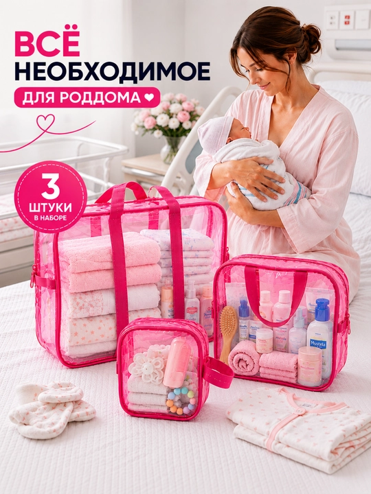 Сумка в роддом, для мамы и малыша, 3 штуки, органайзер для вещей, удобный набор