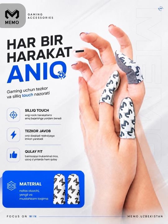 Игровые напальчники MEMO Gaming Finger Sleeves напальчик, Silver Fiber, 1 пара - 