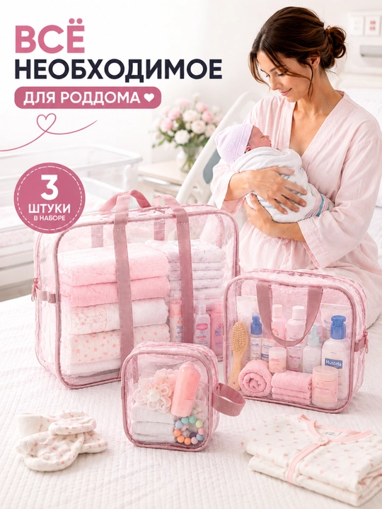 Сумка в роддом, для мамы и малыша, 3 штуки, органайзер для вещей, удобный набор