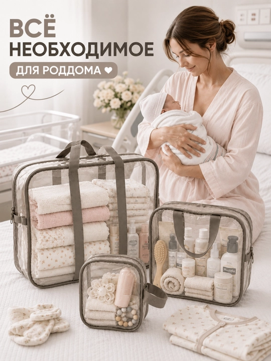 Сумка в роддом, для мамы и малыша, 3 штуки, органайзер для вещей, удобный набор
