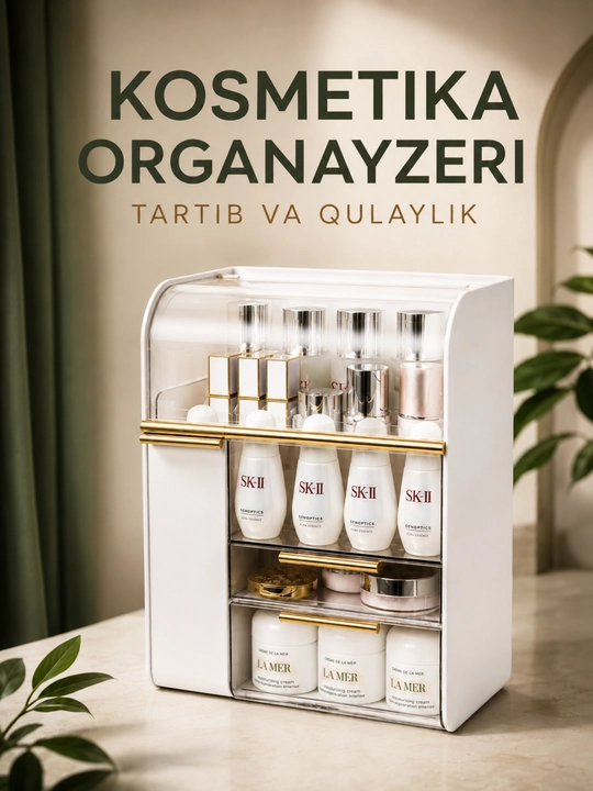 Органайзер для косметики LuxeBox с прозрачной крышкой и ящиками - 