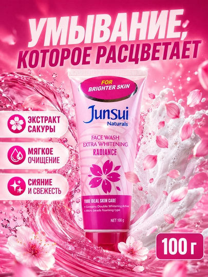 Пенка для умывания Junsui Naturals с экстрактом сакуры, очищение и сияние, 100 г - 