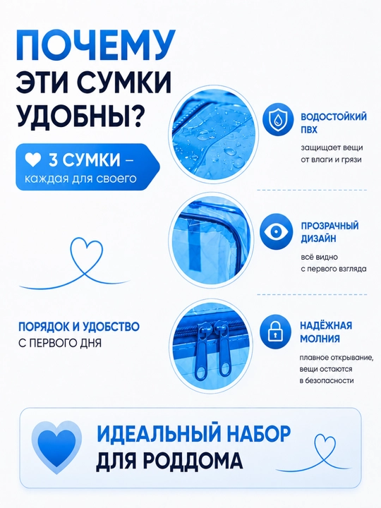 Сумка в роддом, для мамы и малыша, 3 штуки, органайзер для вещей, удобный набор