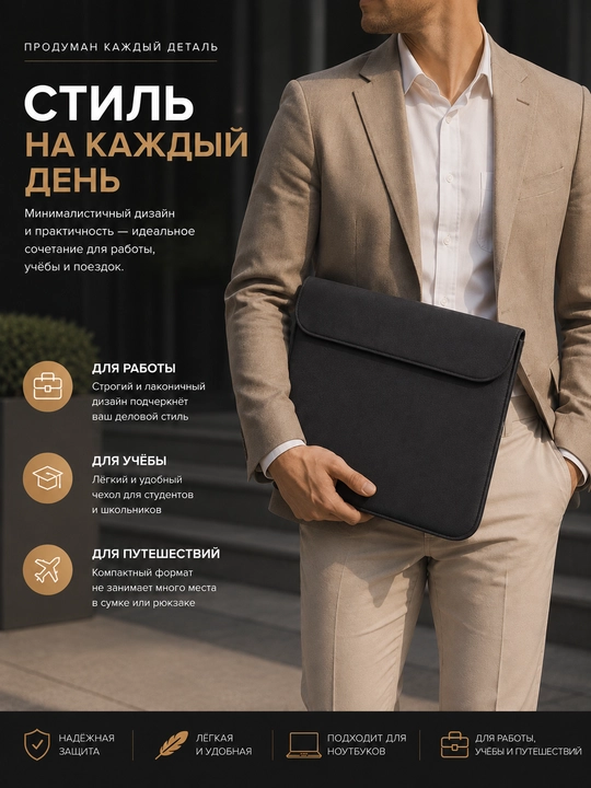 Чехол для ноутбука 14 и 16 дюймов, защитный, на магнитах, для работы и учебы