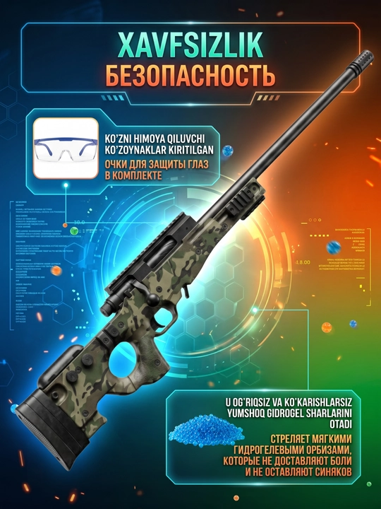 Автомат пистолет с орбизами, гелевый, бластер для детей, M416, AWM, P90, AUG