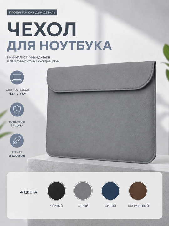 Чехол для ноутбука 14 и 16 дюймов, защитный, на магнитах, для работы и учебы - 