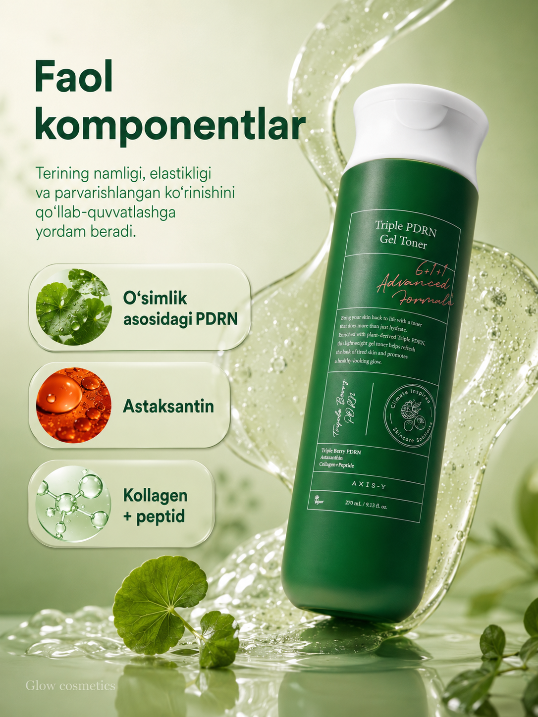 AXIS-Y yuz terisini tiklash uchun uch karra PDRN bilan oqartiruvchi gel-toner