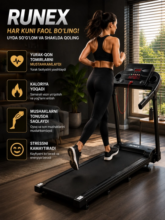 Yugurish yo‘lagi RUNEX, 10 km/soat, 100×40 sm, uy uchun
