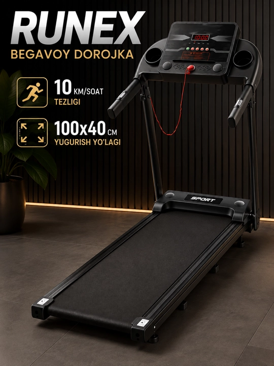 Yugurish yo‘lagi RUNEX, 10 km/soat, 100×40 sm, uy uchun - 