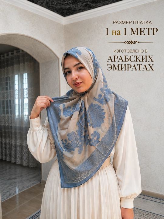 100% tabiiy ipakdan Dubayda ishlab chiqarilgan,1x1 m Premium sifatli ayollar hijob-ro‘moli - 