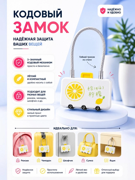 Parolli qulf, 3-xonali kodli qulf, chemodan, ryukzak va sumka uchun xavfsizlik qulf