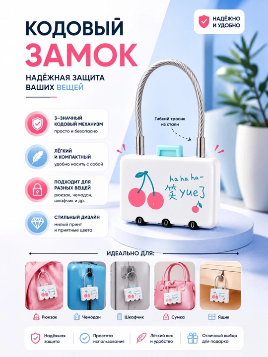 Parolli qulf, 3-xonali kodli qulf, chemodan, ryukzak va sumka uchun xavfsizlik qulf