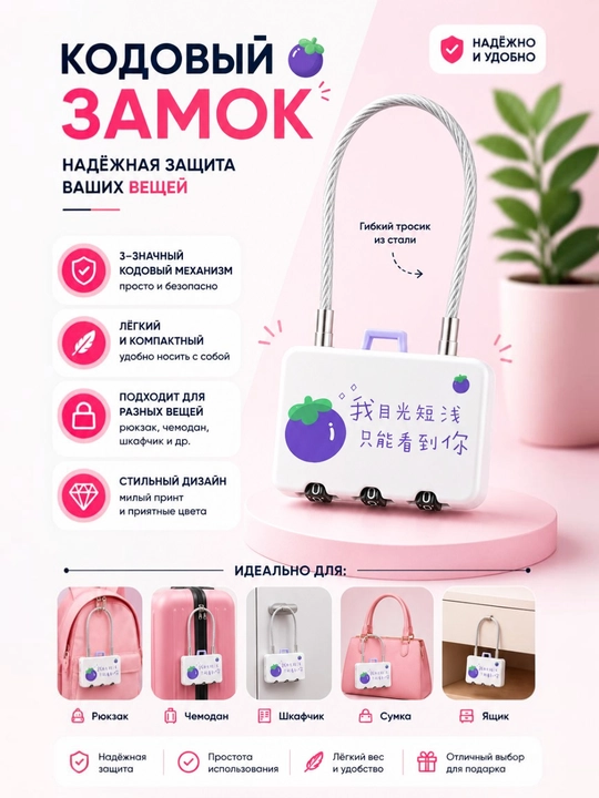 Parolli qulf, 3-xonali kodli qulf, chemodan, ryukzak va sumka uchun xavfsizlik qulf