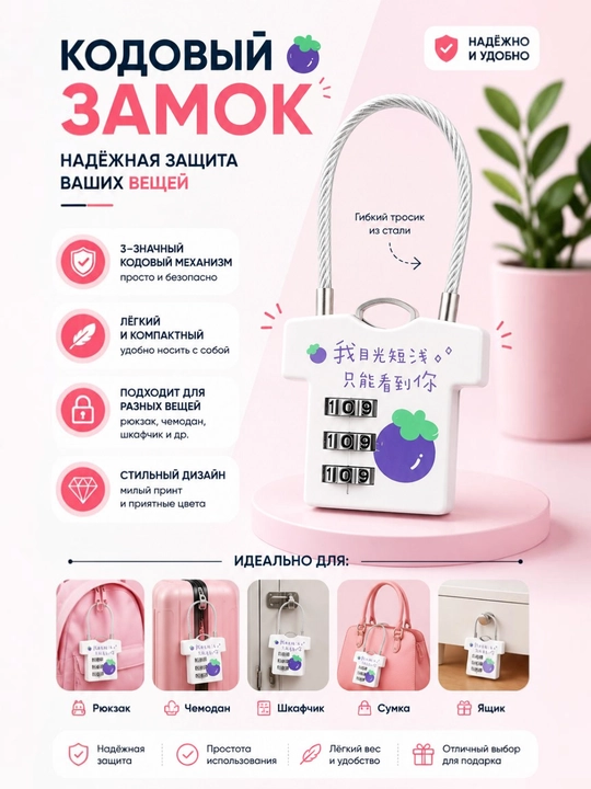 Parolli qulf, 3-xonali kodli qulf, chemodan, ryukzak va sumka uchun xavfsizlik qulf