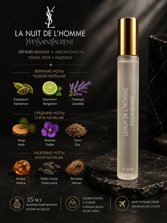Yves Saint Laurent La Nuit de L’Homme atiri, erkaklar uchun, 35 ml