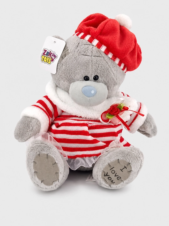 Zak Toys yumshoq ayiq ko'ylak va shapkada, kulrang - 