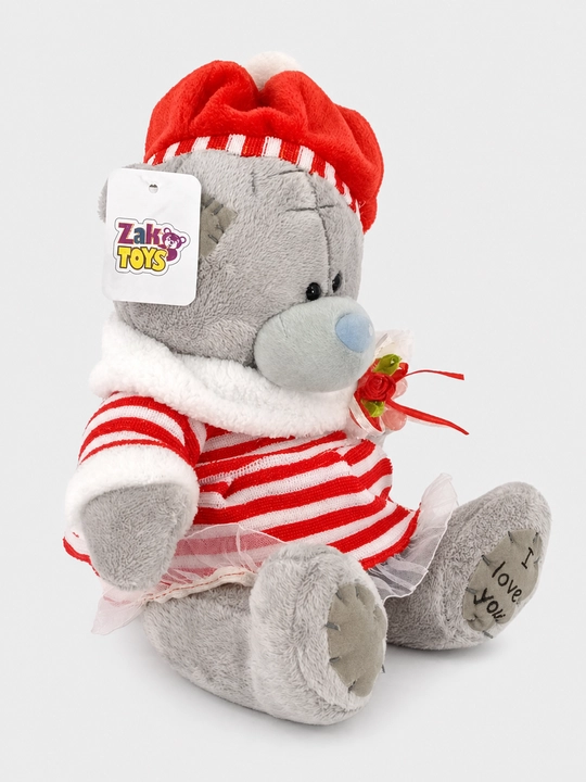 Zak Toys yumshoq ayiq ko'ylak va shapkada, kulrang