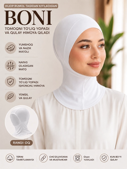 Ro'mol, hijob ostidan kiyiladigan shapka, boni, balaklava, kaliforniya matosidan - 