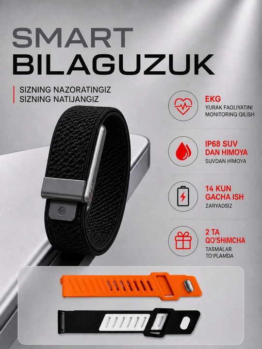 Cмарт-браслет, 100+ спортивных режимов, ECG, Bluetooth, IP68, 5ATM