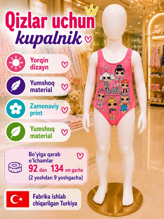 Qizlar uchun bolalar kupalnigi, Turkiya — suzish uchun yorqin yopiq kupalnik - 