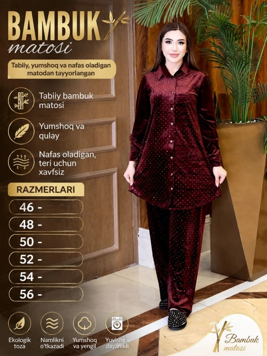 Ayollar uchun bambuk matoli tepa-past kiyim – qulay uy kostyumi - 