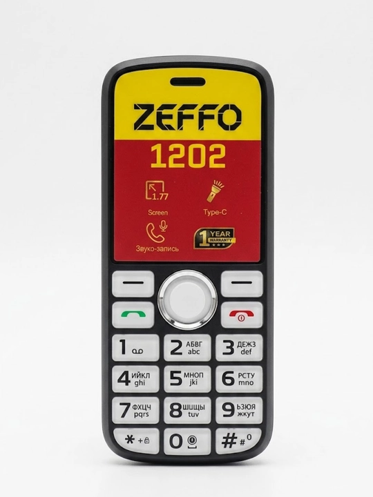 ZEFFO 1202 tugmali telefon — 1.77" ekran, yorqin chiroq (fonar) va 1 yil kafolat - 