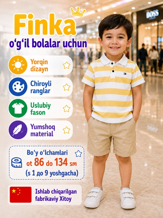 O'g'il bolalar uchun polo, ko'k, sariq - 