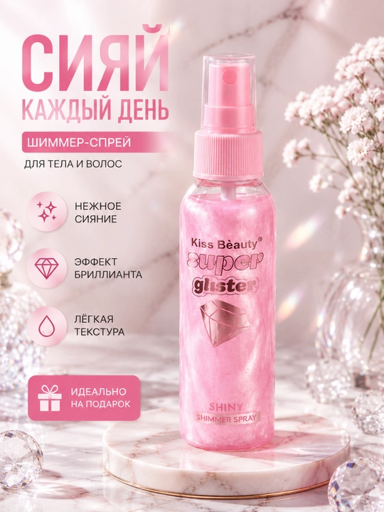 Tana va soch uchun yaltiroq sprey-shimmer Kiss Beauty Super Glisten - 
