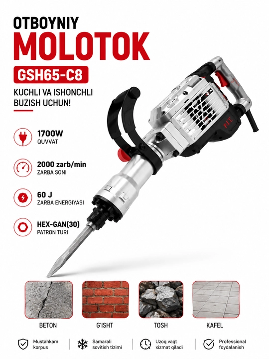 P.I.T. GSH65-C8 elektr otboyniy bolg‘a 1700 W