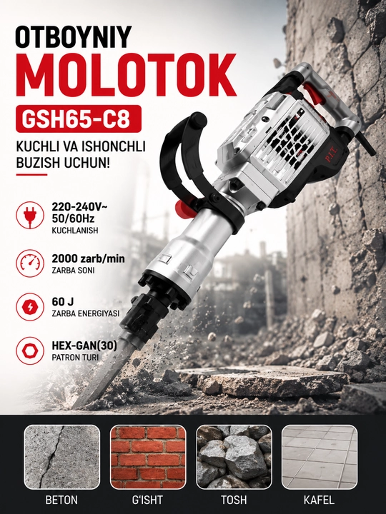 Электрический отбойный молоток P.I.T. GSH65-C8 1700 Вт - 