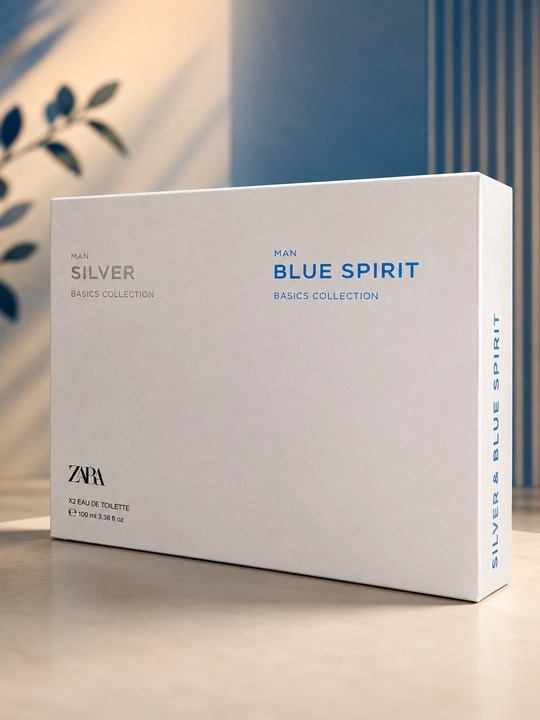 ZARA Silver+Blue Spirit набор мужской туалетной воды 2×100мл свежий древесный и аква арома