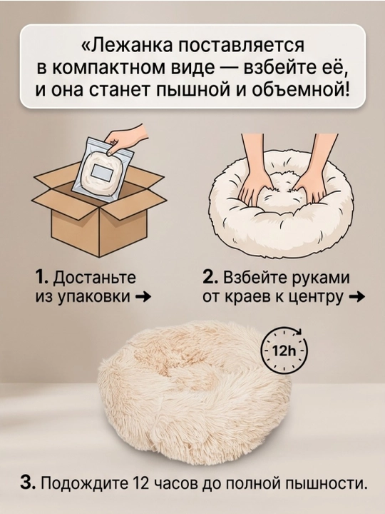 Пушистая лежанка для кошек и собак BOBRIKGORA, мягкий меховой лежак S/L