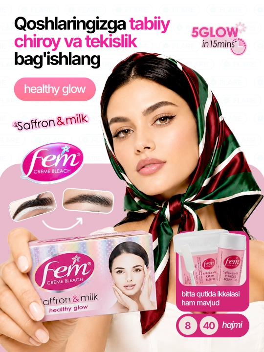 Fem Saffron & Milk yuz va qosh tuklarini oqartiruvchi krem, 40 gr