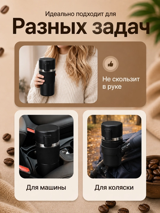 Termokrujka 380 ml, termostakan, qahva va choy uchun termos, avtomobil uchun termos