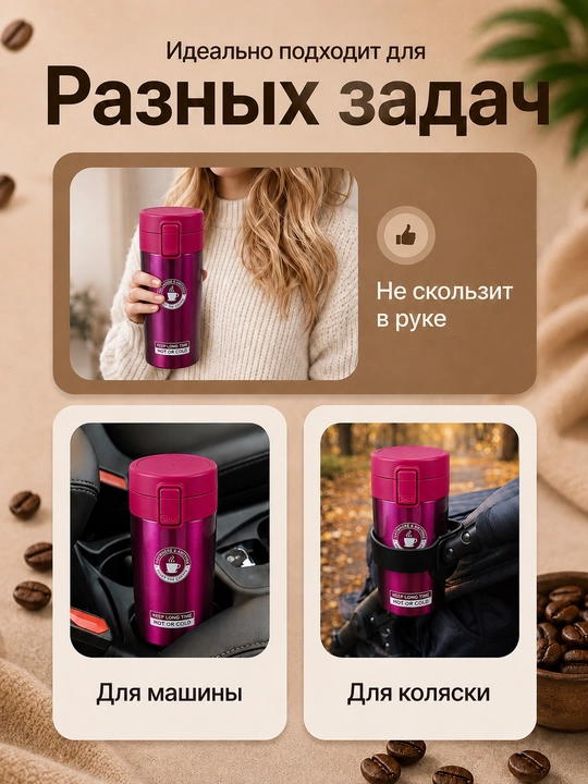 Termokrujka 380 ml, termostakan, qahva va choy uchun termos, avtomobil uchun termos