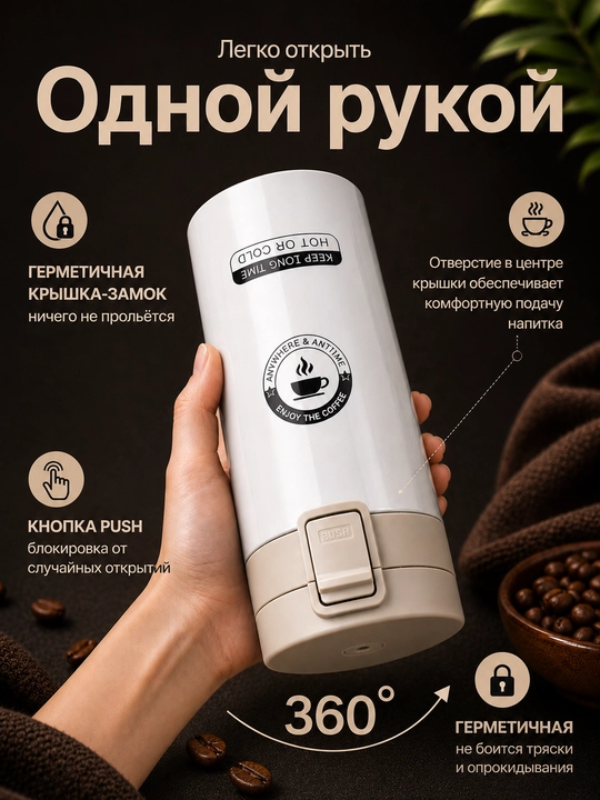 Termokrujka 380 ml, termostakan, qahva va choy uchun termos, avtomobil uchun termos