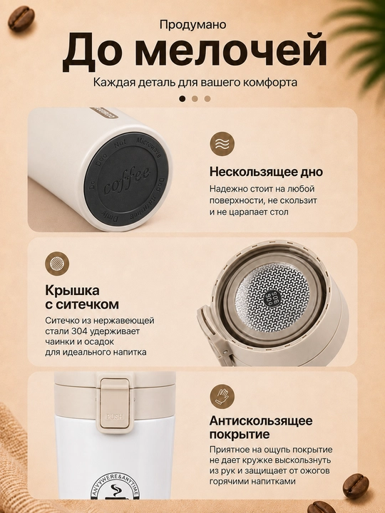 Termokrujka 380 ml, termostakan, qahva va choy uchun termos, avtomobil uchun termos