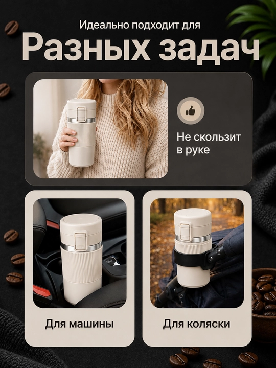 Termokrujka 380 ml, termostakan, qahva va choy uchun termos, avtomobil uchun termos