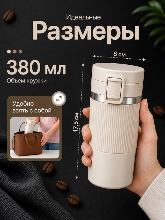 Termokrujka 380 ml, termostakan, qahva va choy uchun termos, avtomobil uchun termos
