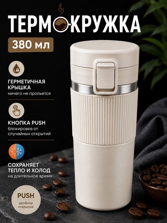 Termokrujka 380 ml, termostakan, qahva va choy uchun termos, avtomobil uchun termos