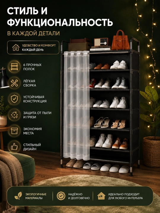 Poyabzal uchun tokcha, metall stend va yo‘lak uchun javon