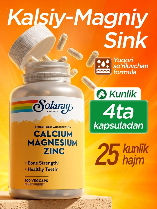 Kalsiy, magniy, sink, Solaray, Calcium Magnesium Zinc, AQSH - 