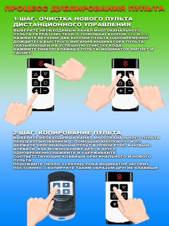 Darvoza va shlagbaumlar uchun uzoq, o'rta va qisqa masofa dublikator pultlari, 300–915 MGs