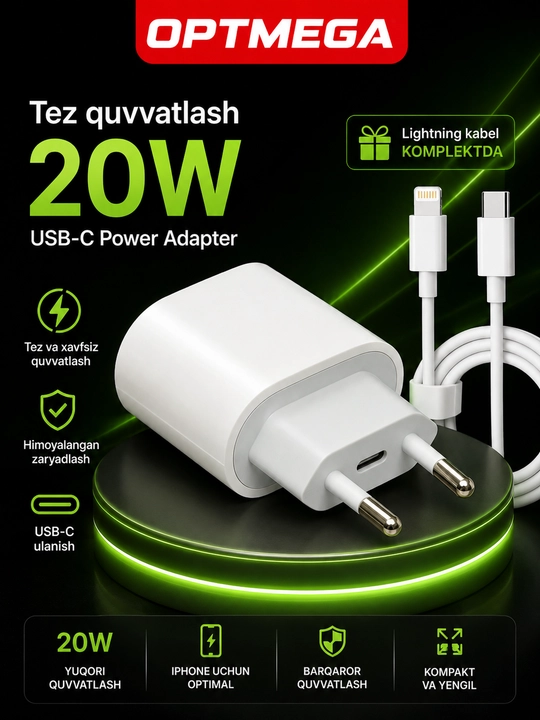 Apple - xavfsiz, tez, zaryadlashni ta'minlovchi iPhone adapteri